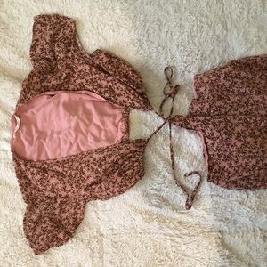 2 piece flared pants and crop top tie front set